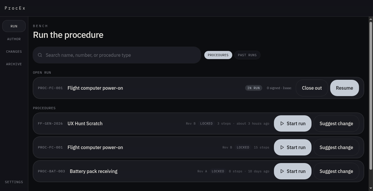 ProcEx run list